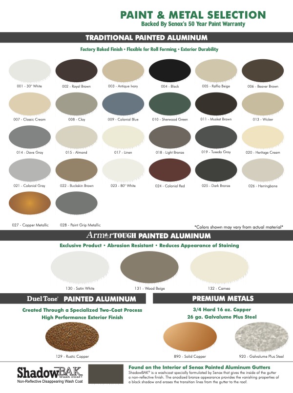 Senox color chart Gutters